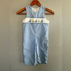 Stitchy Fish Blue Gingham Jon Jon Size 2T Cowboy Boots & Cacti Smocked Longall